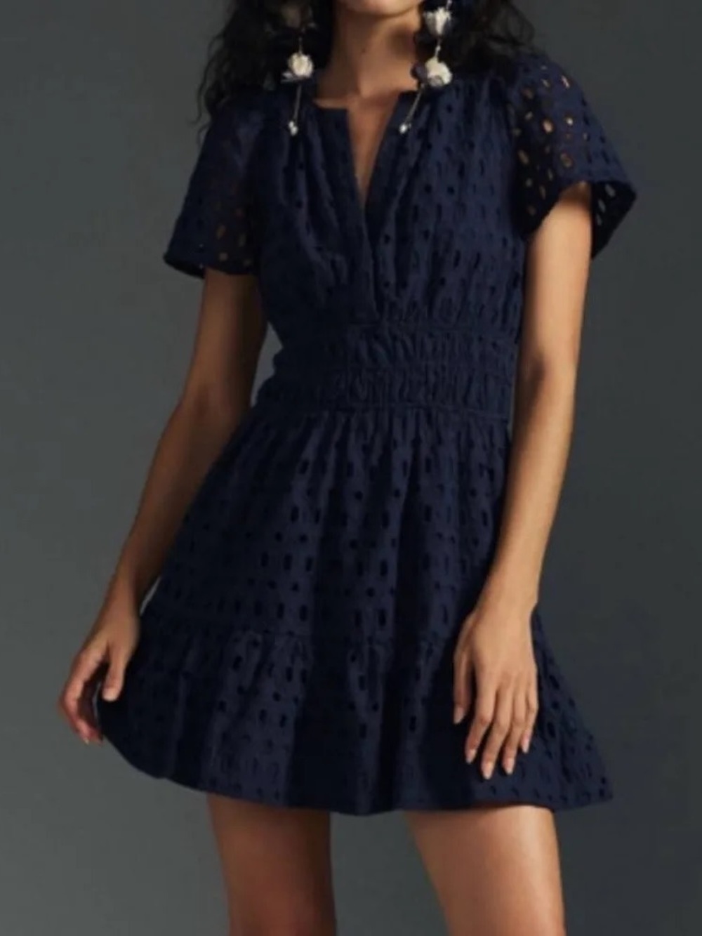 Anthropologie Somerset Mini Dress Navy Blue Eyelet S